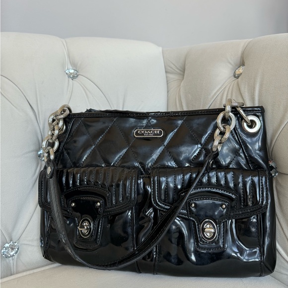 Coach Handbags - Coach Black Patent Quilted Shoulder Bag